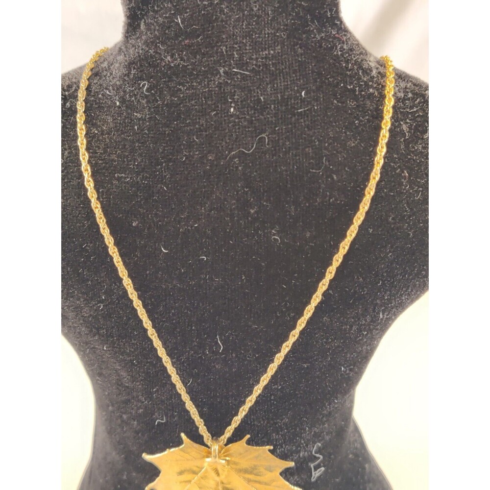 Gold Dipped Real Maple Leaf Pendant Necklace 24" … - image 3